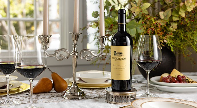 Bottle of Duckhorn Cabernet on a table