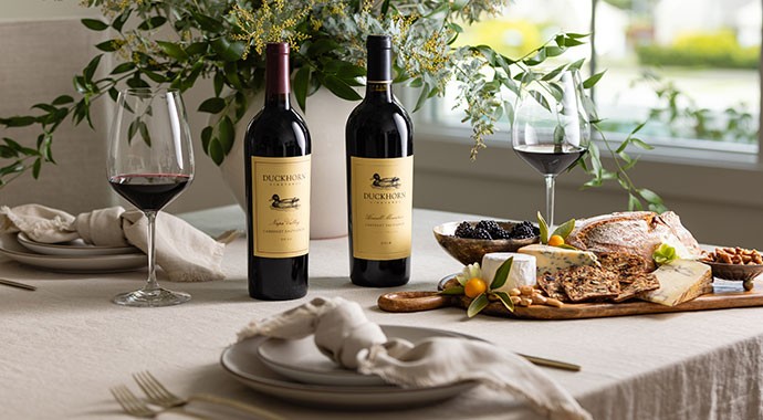 Bottle of Duckhorn Cabernet on a table