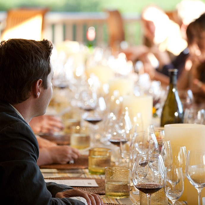 Table set for group tasting at Duckhorn