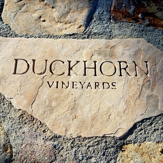 Duckhorn Vineyards rock stamped with logo on the property