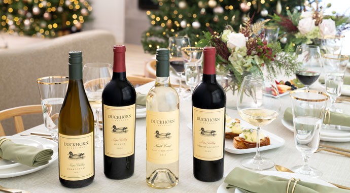 Duckhorn Vineyards wines on a Christmas table