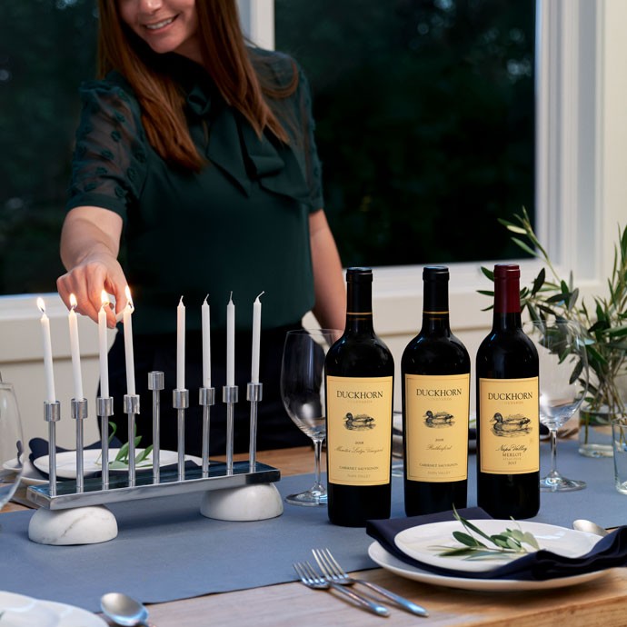 Duckhorn Vineyards 90+ wines on a Hanukkah table