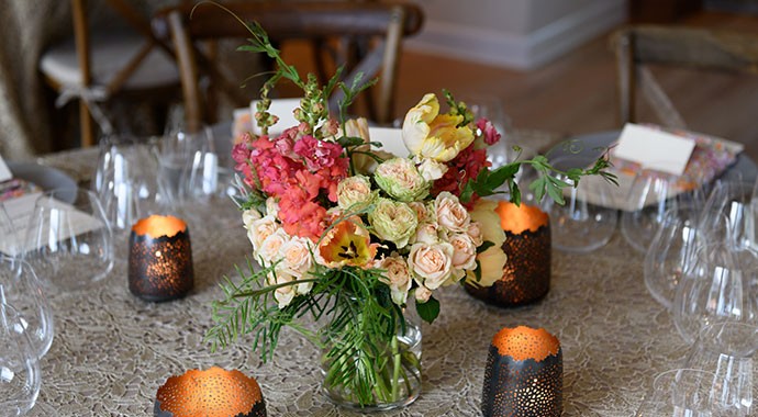 Dining table set for event at Goldeneye