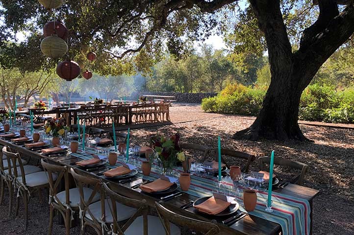 Courtyard dining experience with fire grilling in Napa Valley