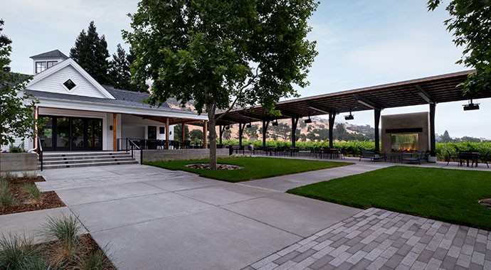 Pararduxx aerial courtyard and vineyard view in Napa Valley