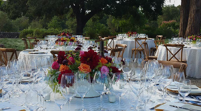 Outdoor table set for event in Paraduxx courtyard