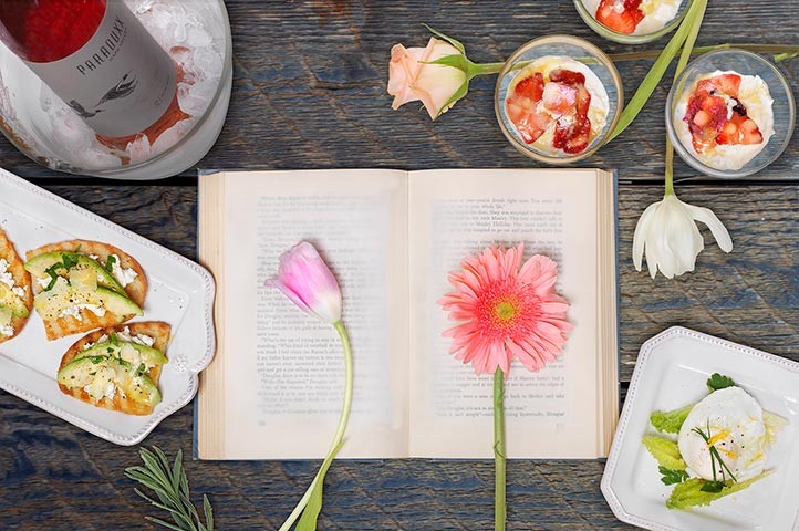 Paraduxx Rose on table with flowers and brunch food items